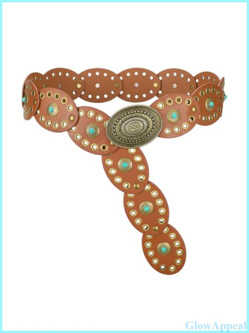 PU Leather Western Belt Engraved Buckle Turquoise Inlay Adjustable